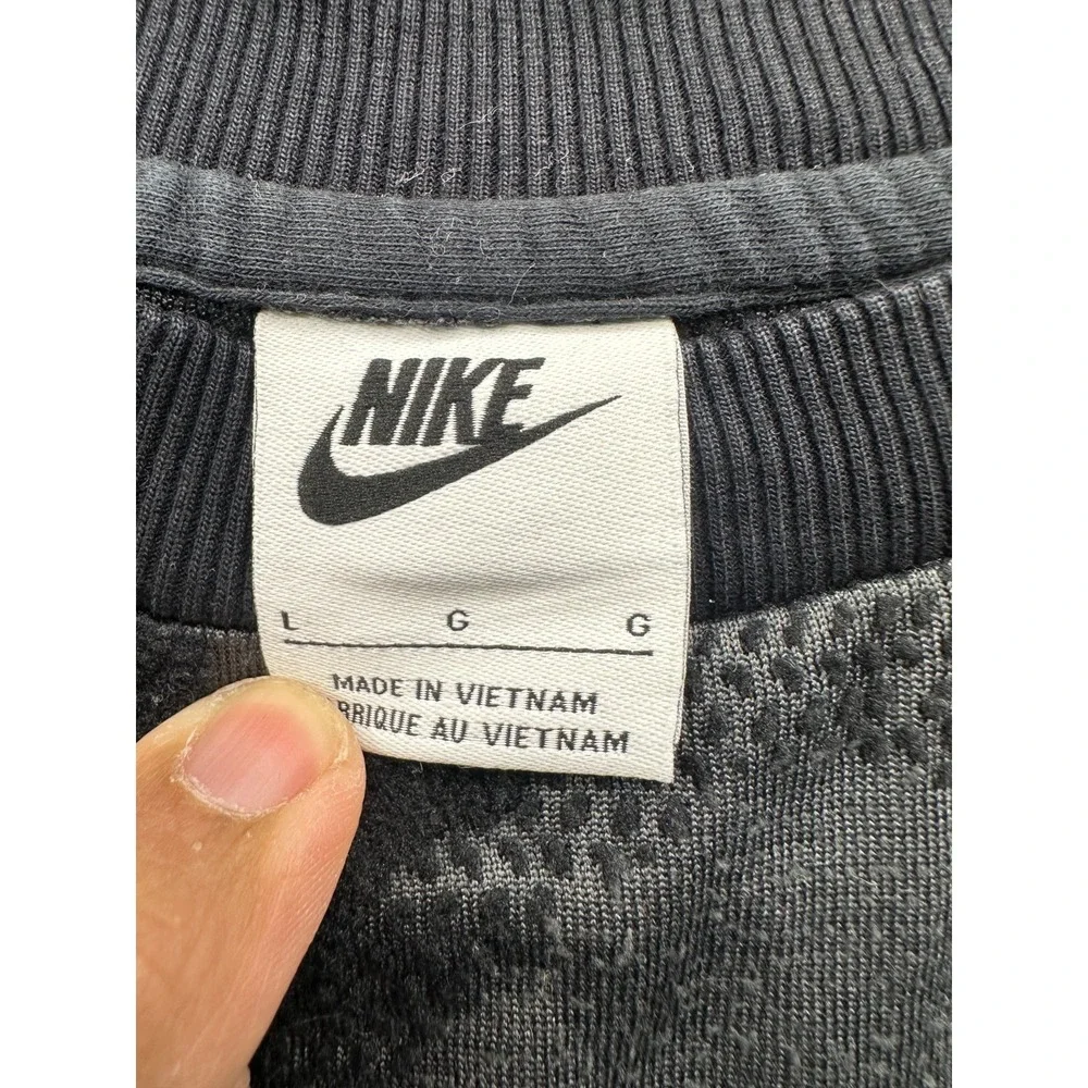 Nike Sweatshirt Unisex Kids L Gray Camouflage Logo Fleece Lined Ribbed Loose Fit